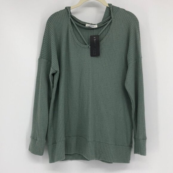 Cherish Sage green waffle knit hooded pullover - Picture 11 of 12